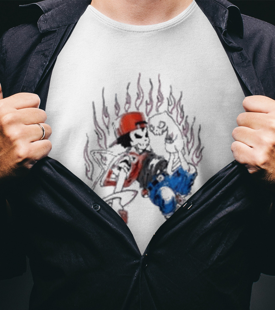 Warren Lotas Boy And Cat Surrounded By Flames Vintage Streetwear T-Shirt