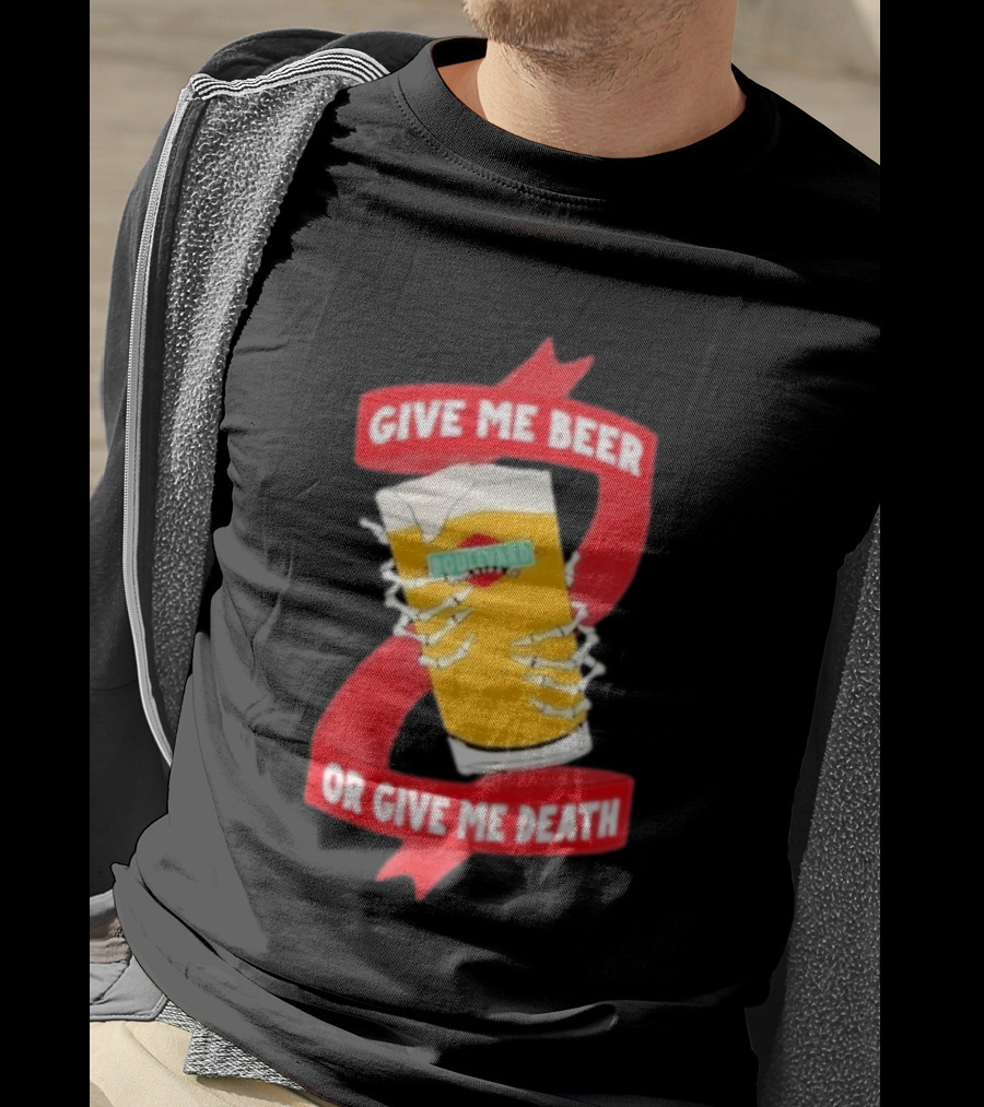 Boulevard Brewing Give Me Beer Or Give Me Death Skeleton Hands Holding Beer Glass T-Shirt