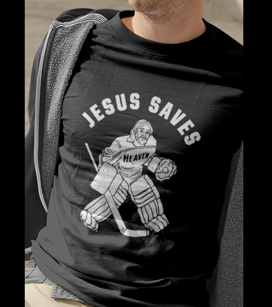 Jesus Saves Hockey Goalie Blocking Puck T-Shirt
