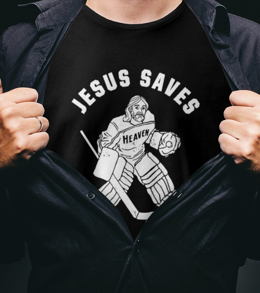 Jesus Saves Hockey Goalie Blocking Puck T-Shirt