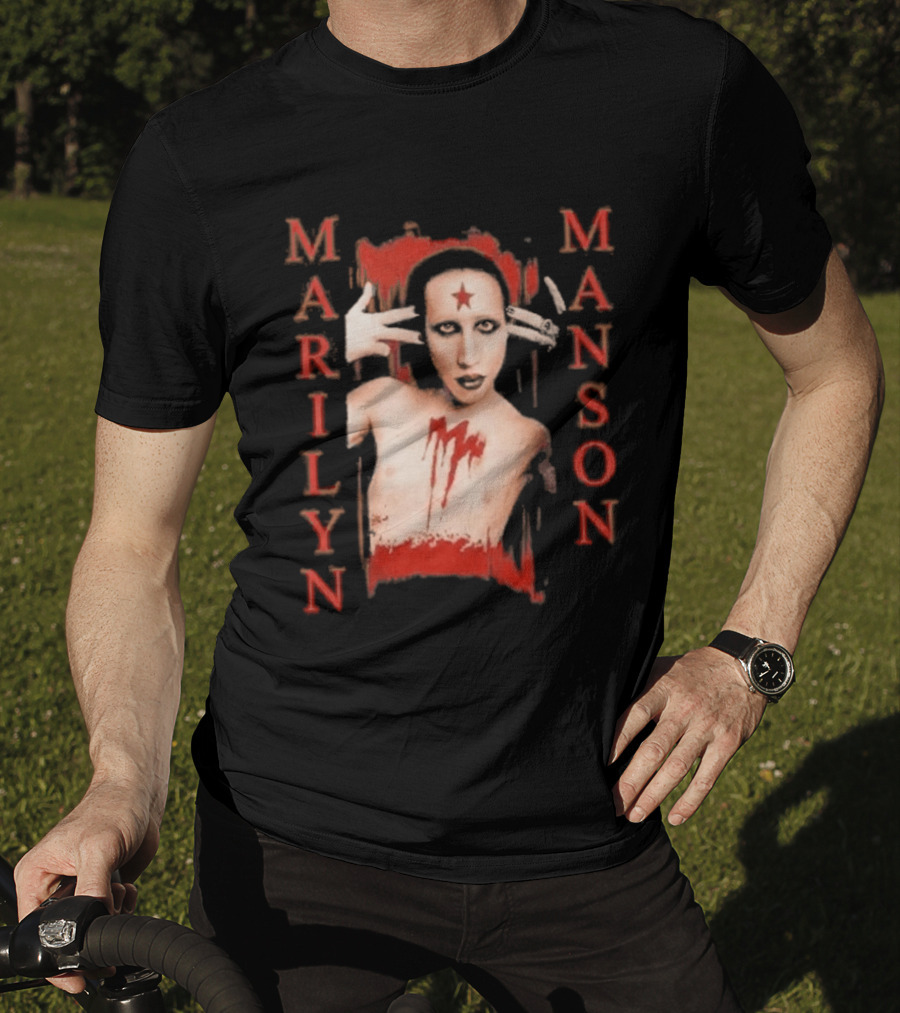 Marilyn Manson Star Forehead Bloody Chest Hands Head T-Shirt