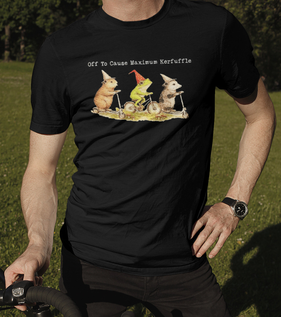 Off To Cause Maximum Kerfuffle Capybara Frog Possum Vintage Whimsical Riding Scooters T-Shirt