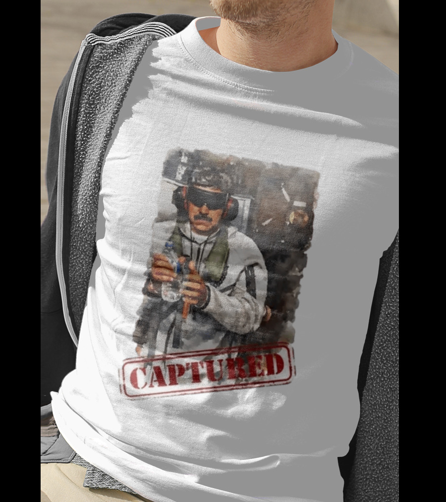 Nicolás Maduro Blindfolded Holding Water Bottle Captured Stamp T-Shirt