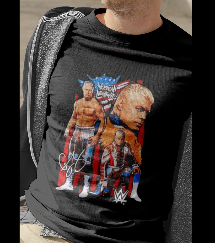 WWE Cody Rhodes American Nightmare Collage Patriotic Wrestling Iconic Signature T-Shirt