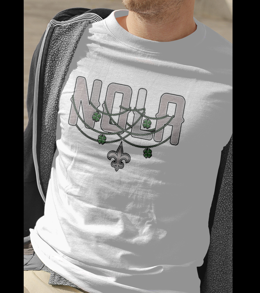 New Orleans Saints NOLA St. Patrick's Day Shamrock Fleur De Lis T-Shirt