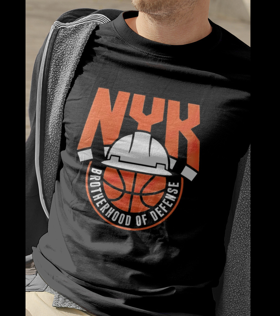 NYK Brotherhood Of Defense Hard Hat Basketball New York Knicks T-Shirt