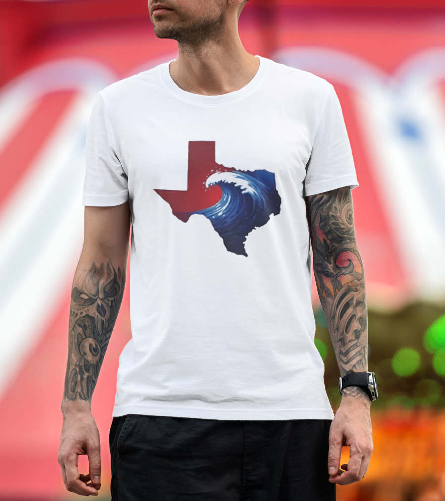 Texas Blue Wave Democrat Red State Map Wave Banner T-Shirt
