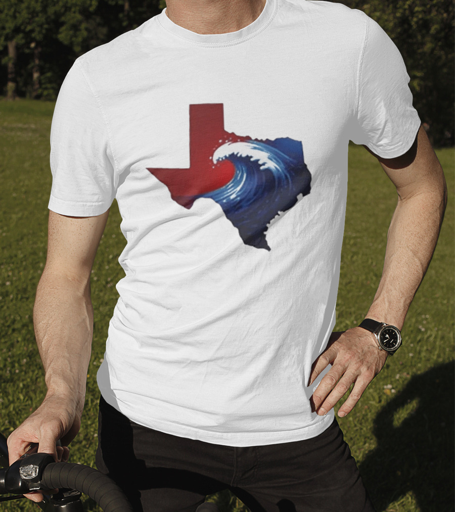 Texas Blue Wave Democrat Red State Map Wave Banner T-Shirt