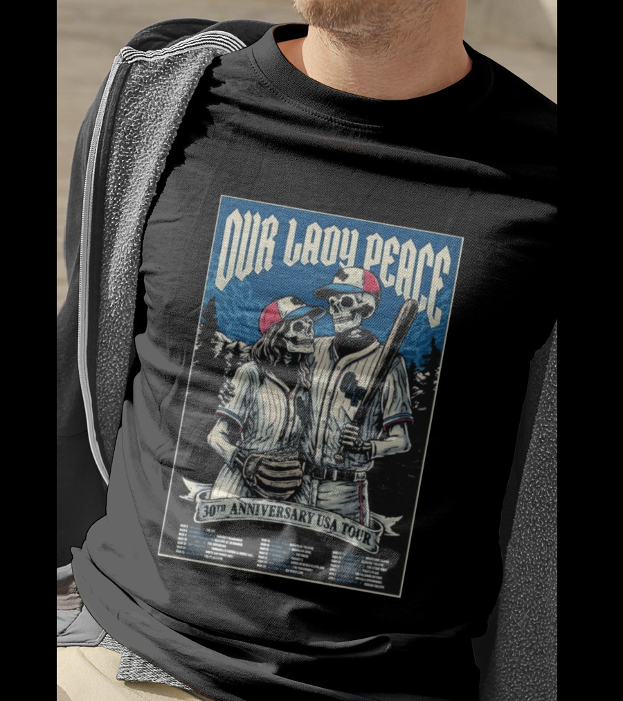 Our Lady Peace 30th Anniversary USA Tour 2026 Skeleton Baseball T-Shirt
