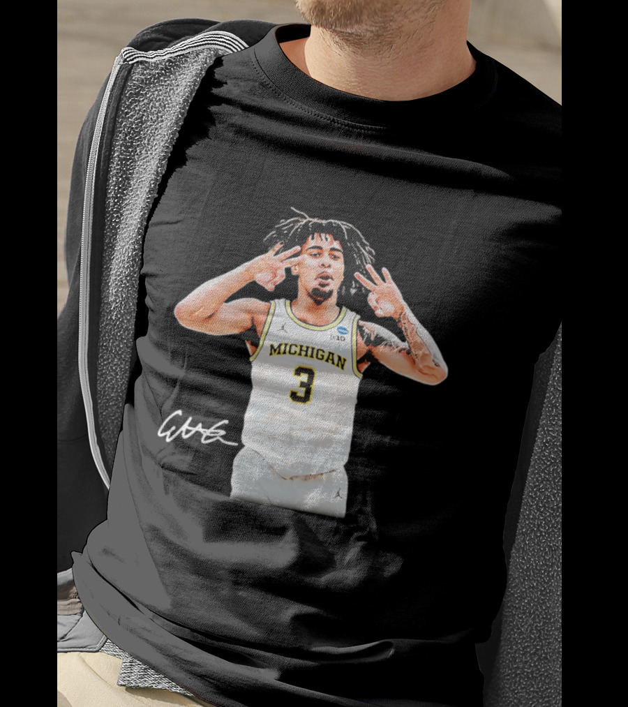 Michigan Wolverines Basketball Elliot Cadeau Jersey 3 Sign T-Shirt
