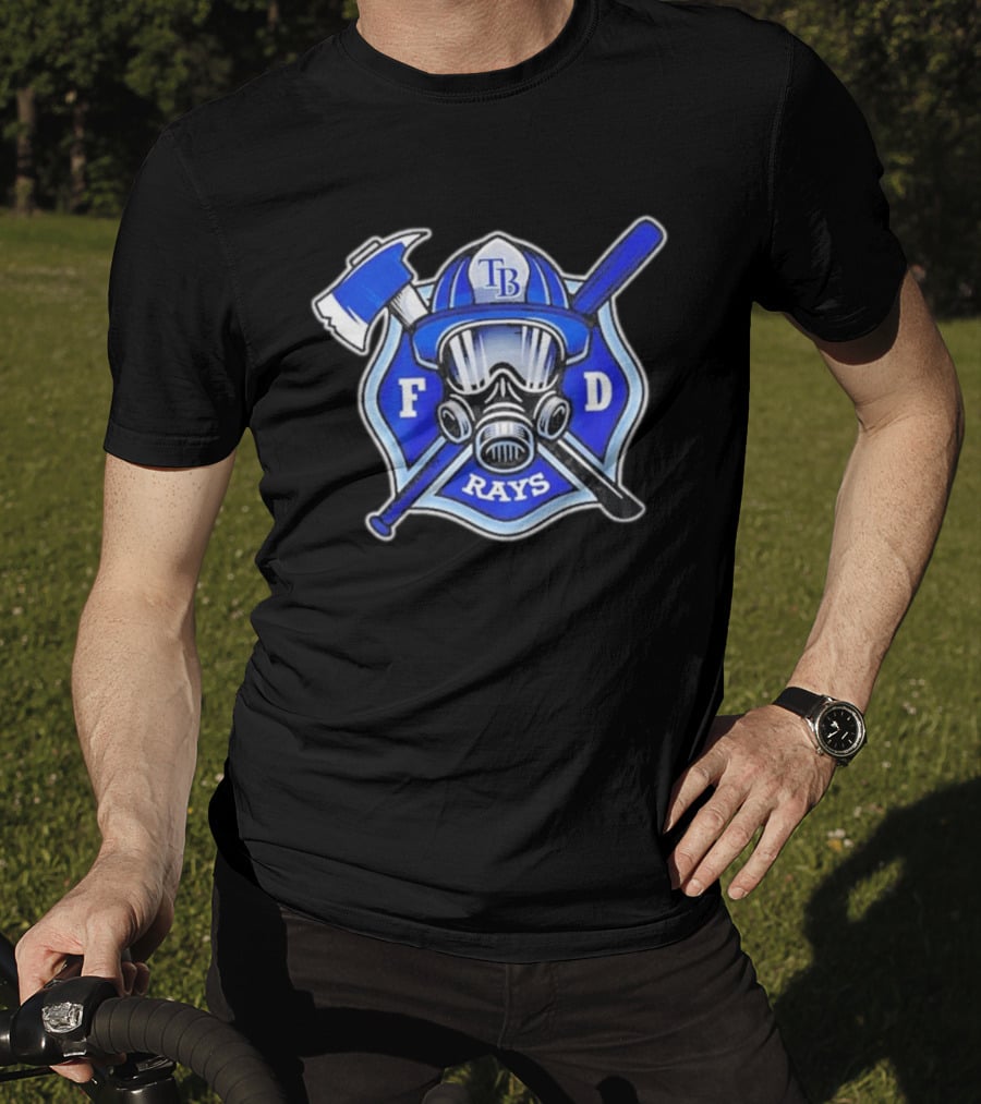 Tampa Bay Rays Firefighter Pride 2026 FD Shield Helmet Axe Bat Gas Mask T-Shirt