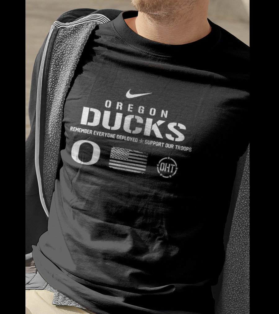 Nike Oregon Ducks Remember Everyone Deployed Support Our Troops Red Friday T-Shirt