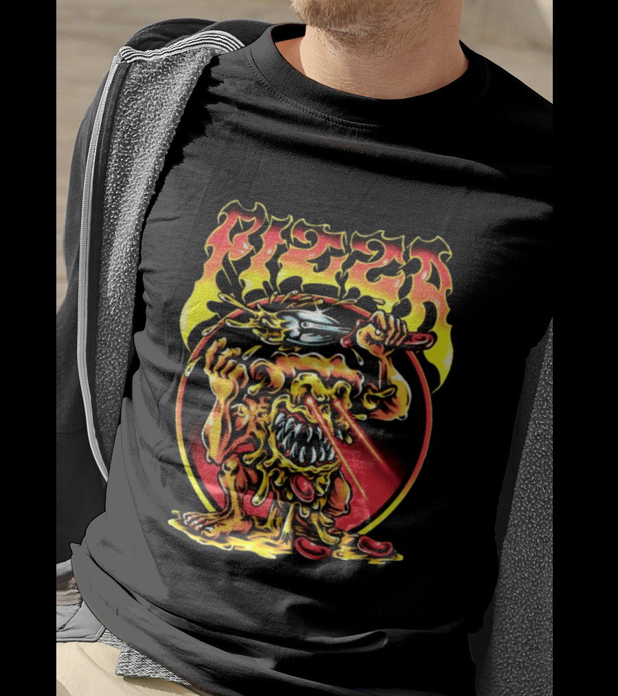 Pizza Monster Melting Laser Eyes Fiery Cheesy Creature T-Shirt
