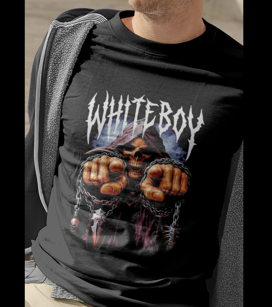 White Boy Grim Reaper Skeleton Chains T-Shirt
