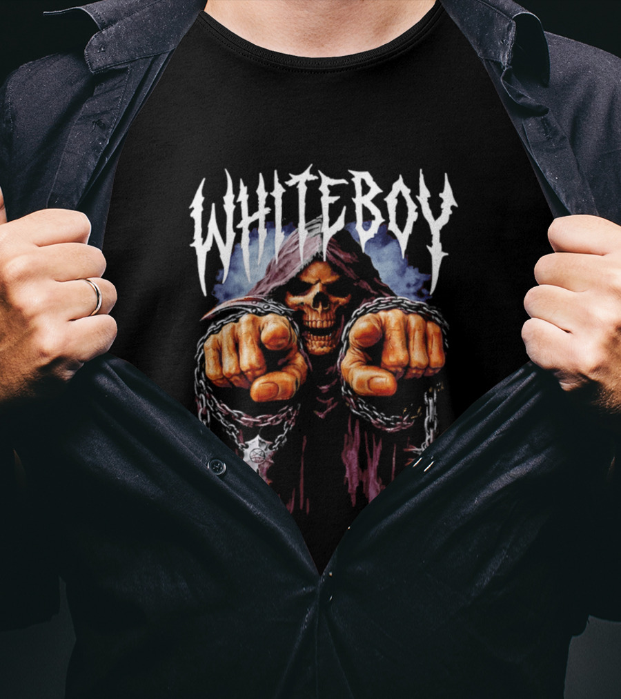White Boy Grim Reaper Skeleton Chains T-Shirt