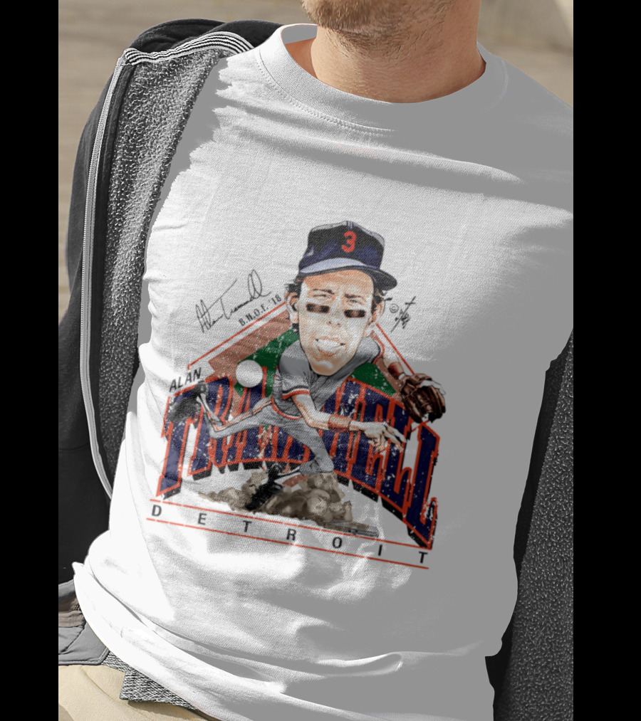 Alan Trammell Detroit Tigers Bruce Stark Collection Signed Caricature T-Shirt