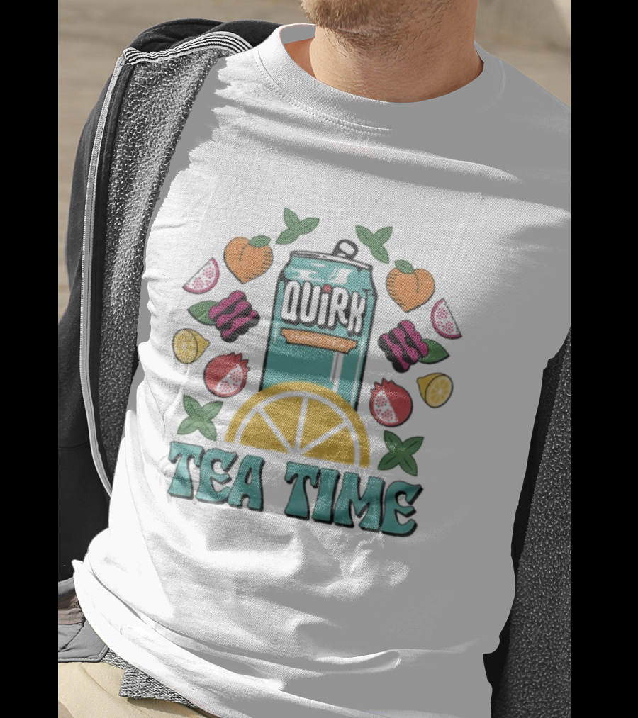 Quirk Tea Time White Teal Ringer Citrus Fruits Can T-Shirt