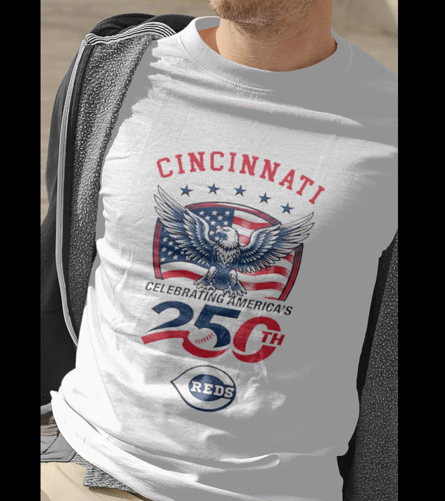 Cincinnati Celebrating America's 250th Anniversary 1776 2026 Reds American Flag Eagle T-Shirt