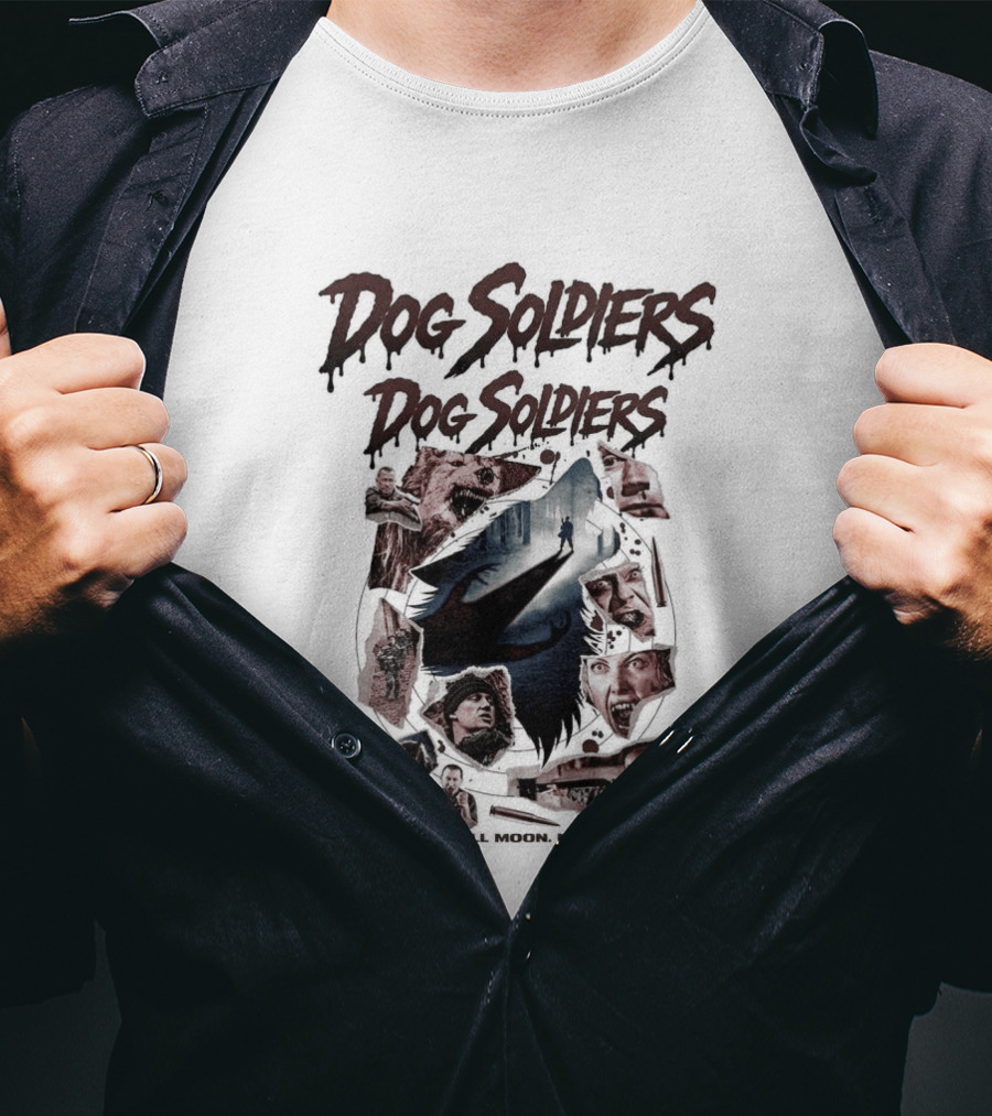 Dog Soldiers Horror Movie Inspired Design With Dramatic Red And Blue T-Shirt