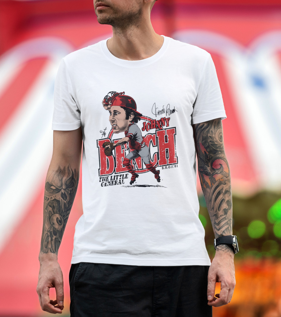 Johnny Bench Cincinnati The Little General Bruce Stark Collection HOF Caricature T-Shirt