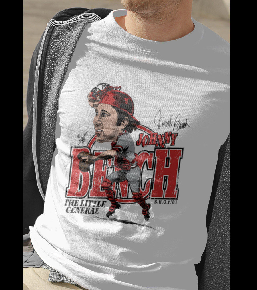 Johnny Bench Cincinnati The Little General Bruce Stark Collection HOF Caricature T-Shirt