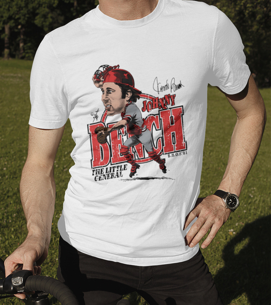 Johnny Bench Cincinnati The Little General Bruce Stark Collection HOF Caricature T-Shirt