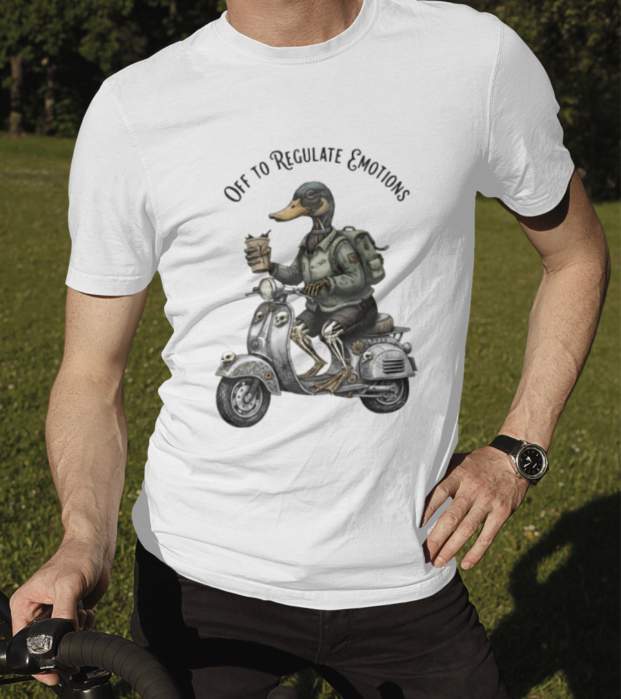 Zombie Duck Riding Scooter Off To Regulate Emotions T-Shirt