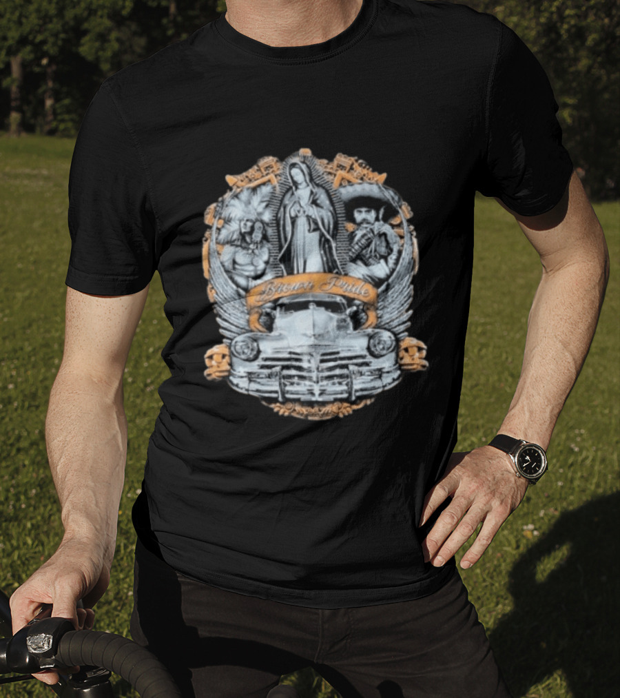 Brown Pride Classic Car La Virgen Iconography T-Shirt