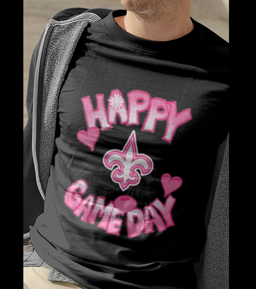 Valentine's Day Happy Gameday New Orleans Saints Fleur De Lis Heart 2025 T-Shirt