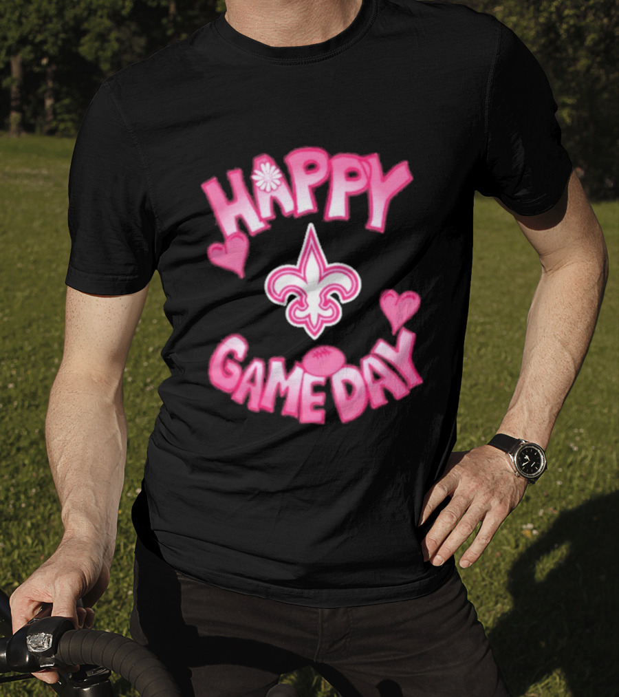 Valentine's Day Happy Gameday New Orleans Saints Fleur De Lis Heart 2025 T-Shirt