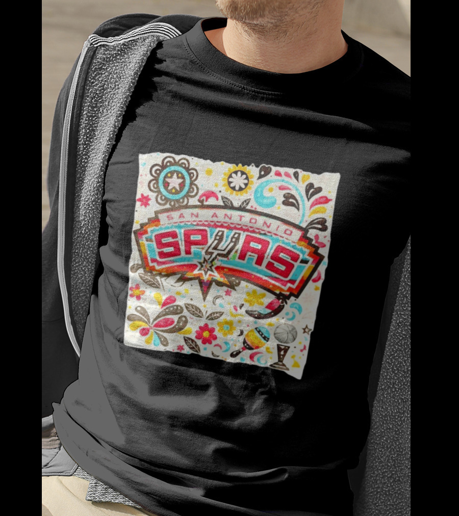 San Antonio Spurs NBA Floral Maracas Basketball Trophy Motif T-Shirt