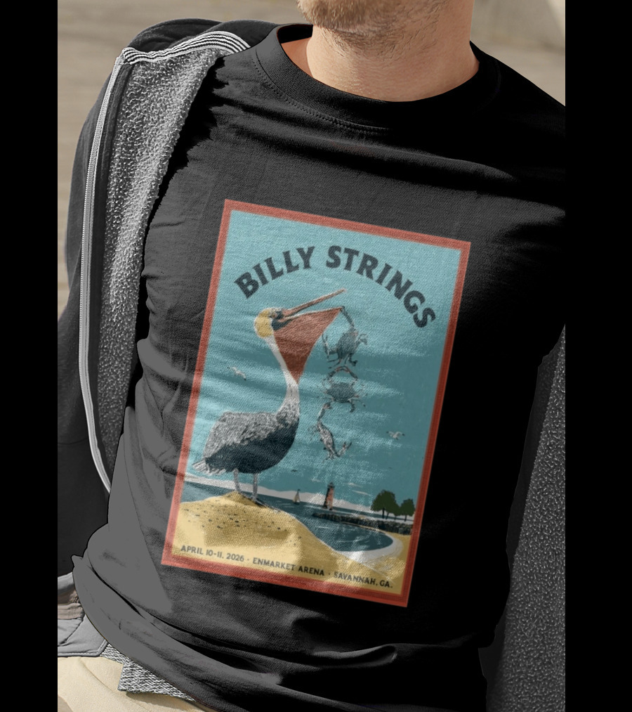 Billy Strings Enmarket Arena Savannah GA April 10 11 2026 Pelican With Lighthouse Ocean Scene T-Shirt