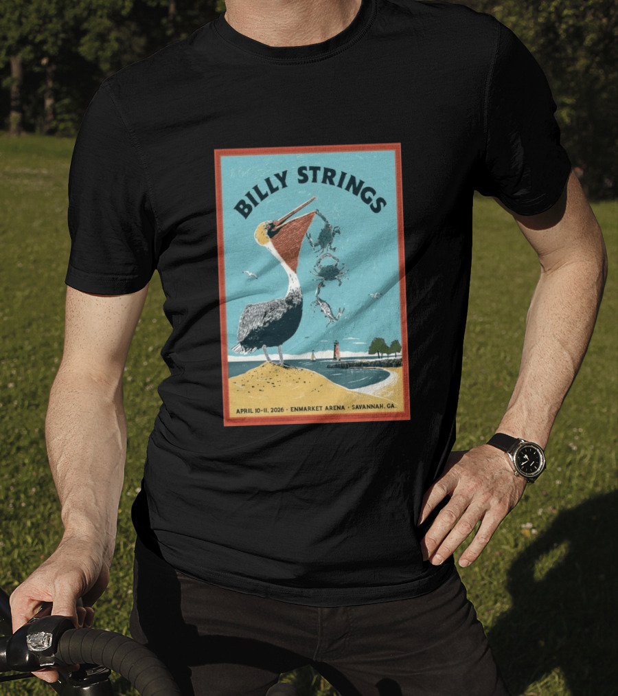 Billy Strings Enmarket Arena Savannah GA April 10 11 2026 Pelican With Lighthouse Ocean Scene T-Shirt