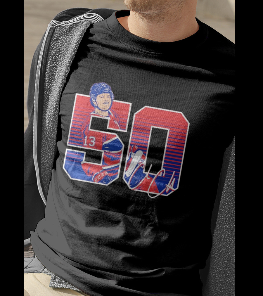 Cole Caufield 50 Goal Montreal Number 13 Hockey Player Signature T-Shirt