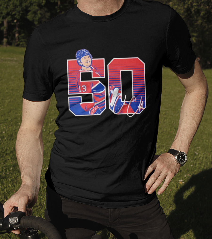 Cole Caufield 50 Goal Montreal Number 13 Hockey Player Signature T-Shirt