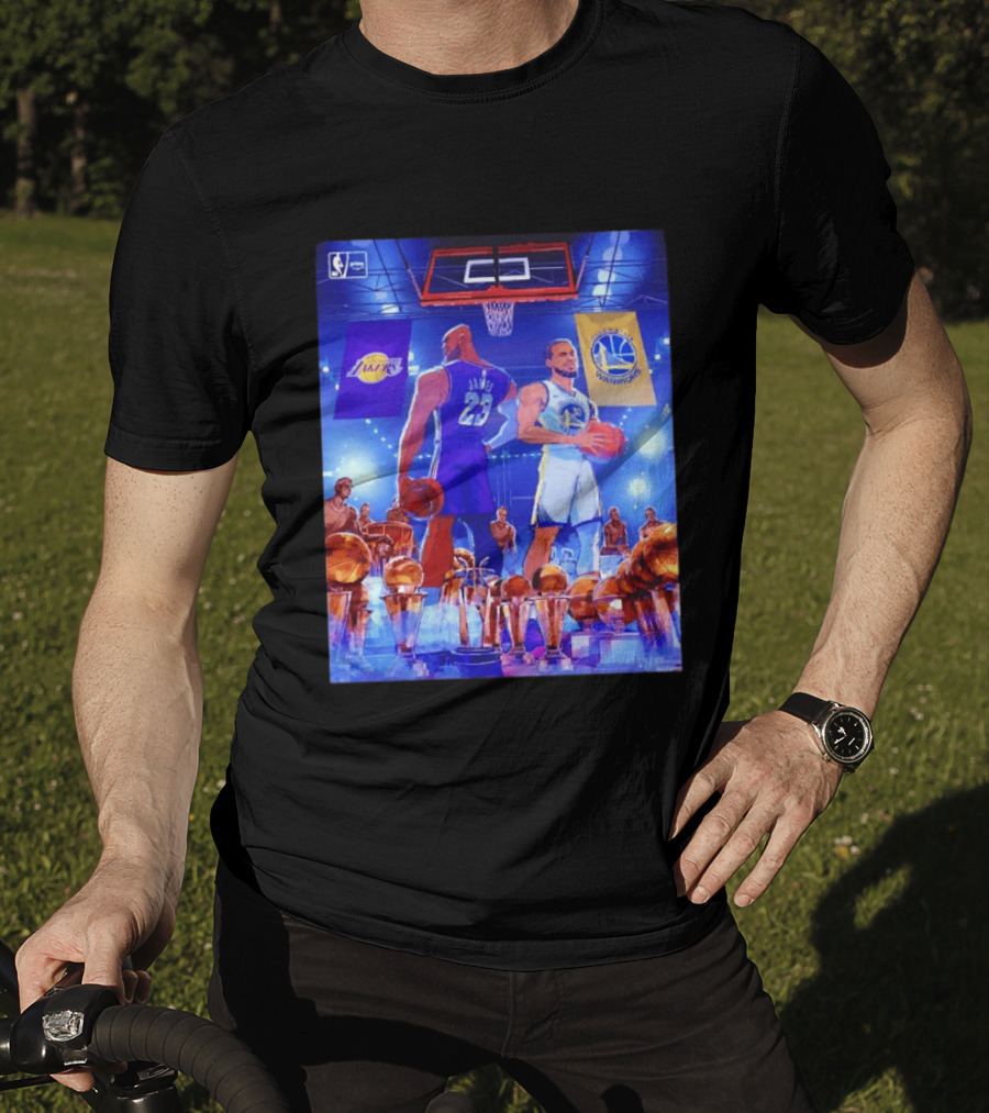 LeBron James Lakers Stephen Curry Warriors NBA Players With Championship Trophies T-Shirt