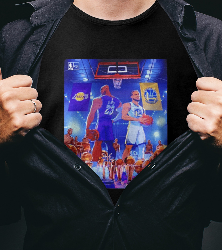 LeBron James Lakers Stephen Curry Warriors NBA Players With Championship Trophies T-Shirt