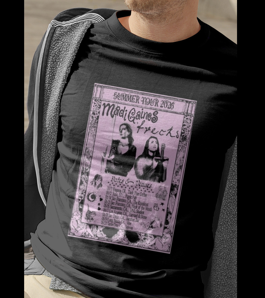 Madi Gaines Frecks Summer Tour 2026 Dates Venues Eugene Reno San Francisco Sacramento Los Angeles San Diego Long Beach Santa Cruz T-Shirt