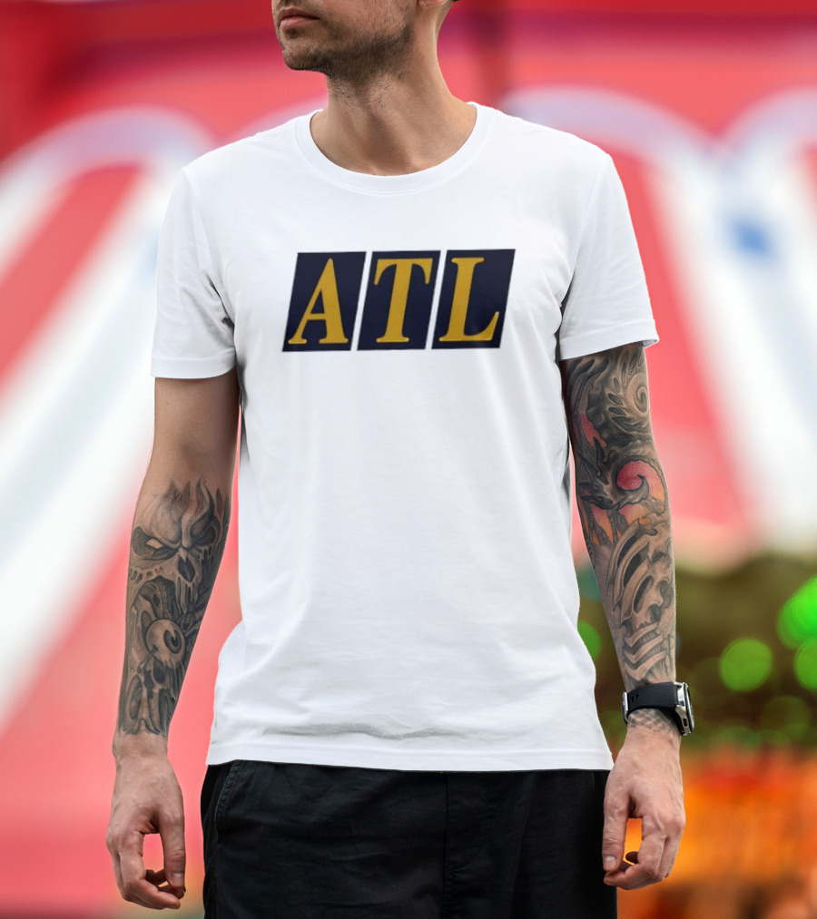 ATL Bold Minimalist Style Gold Text on Black T-Shirt
