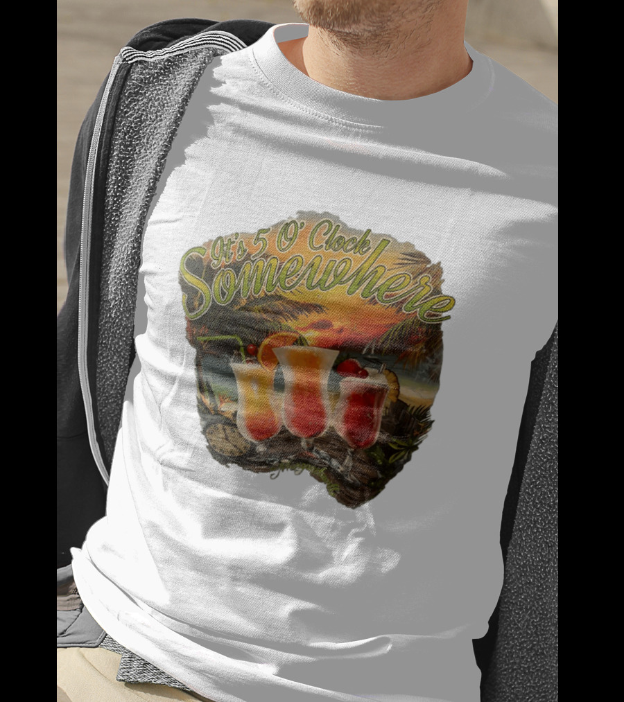 It's 5 O' Somewhere Tropical Sunset Cocktails And Palm Trees T-Shirt