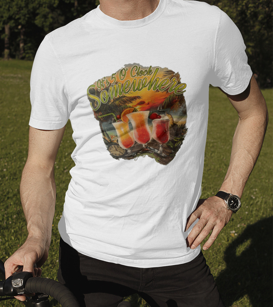 It's 5 O' Somewhere Tropical Sunset Cocktails And Palm Trees T-Shirt