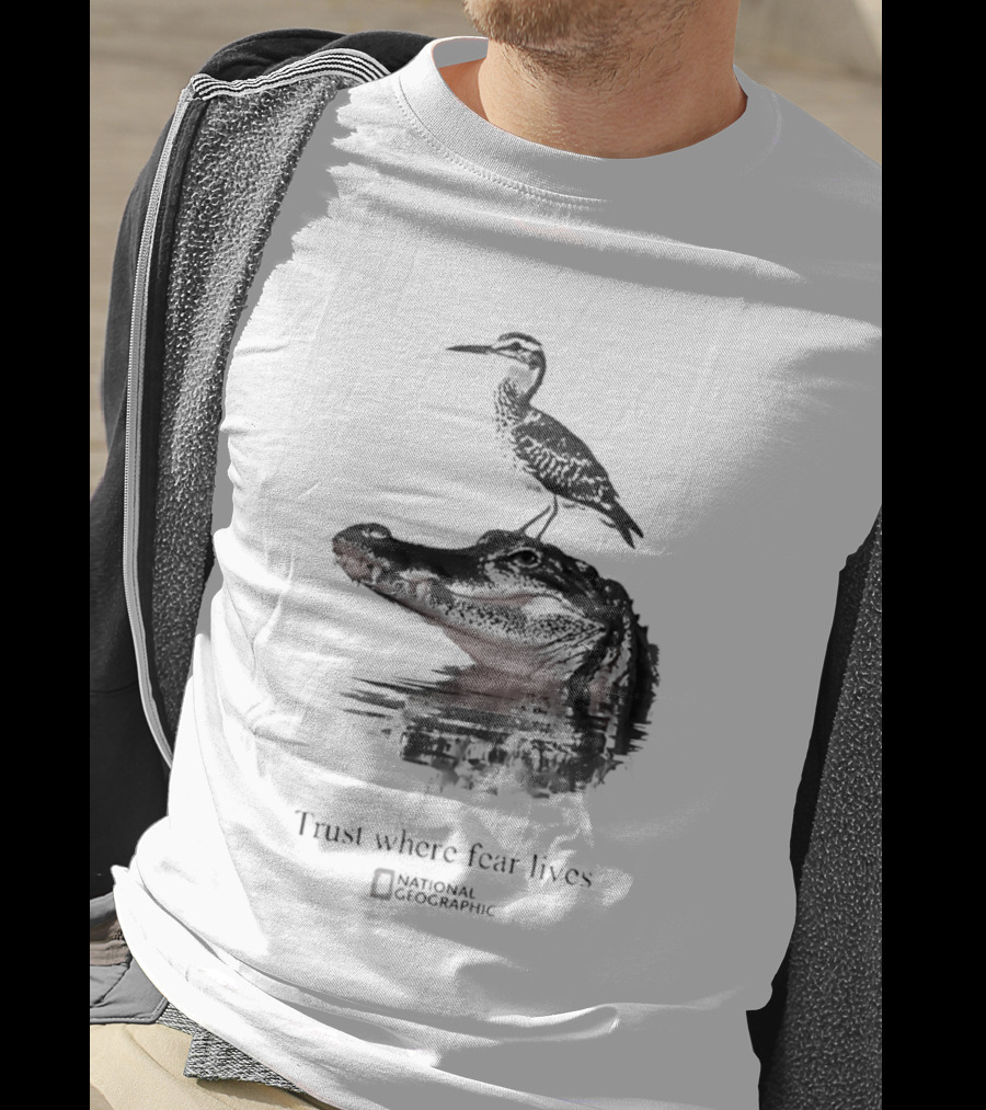 National Geographic Trust Where Fear Lives Alligator And Bird T-Shirt