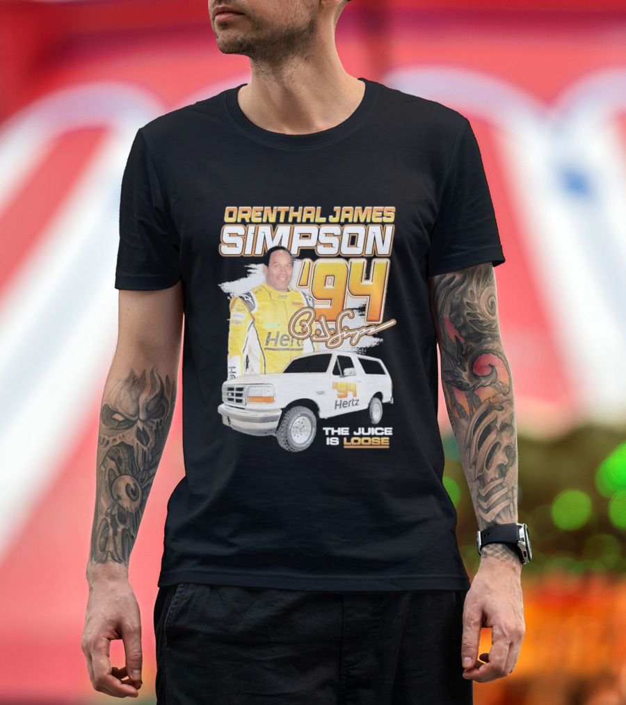 Orenthal James Simpson '94 The Juice is Loose Hertz Racing T-Shirt