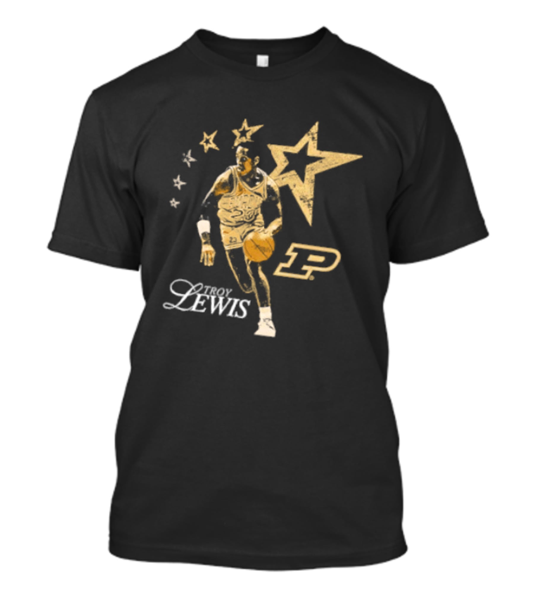 Troy Lewis 23 Purdue Boilermakers Basketball Legends Caricature NCAA T-Shirt