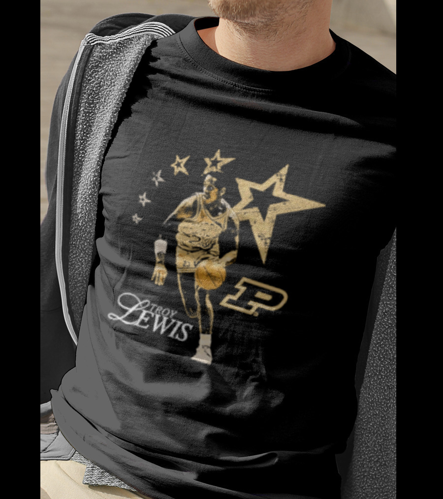 Troy Lewis 23 Purdue Boilermakers Basketball Legends Caricature NCAA T-Shirt