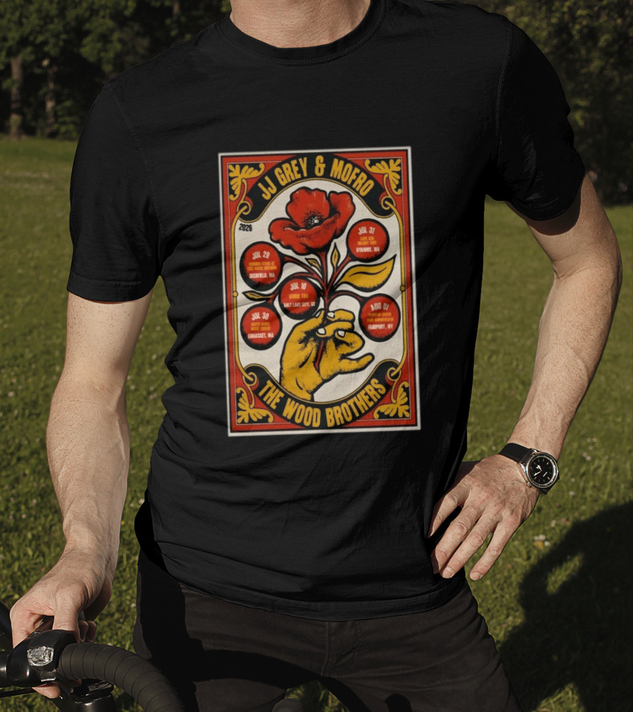 JJ Grey & Mofro The Wood Brothers 2026 Summer Tour Deerfield Salt Lake City Cohasset Hyannis Fairport T-Shirt