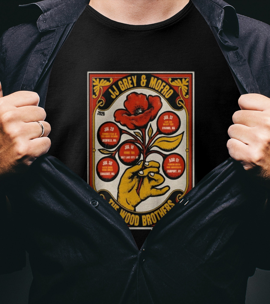 JJ Grey & Mofro The Wood Brothers 2026 Summer Tour Deerfield Salt Lake City Cohasset Hyannis Fairport T-Shirt