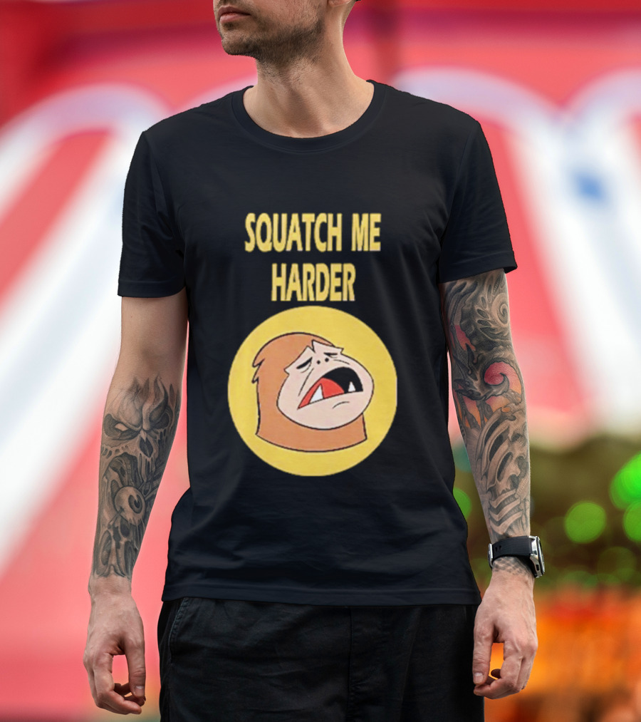 Squatch Me Harder Bigfoot Meme Funny Cartoon Face Yellow Circle T-Shirt