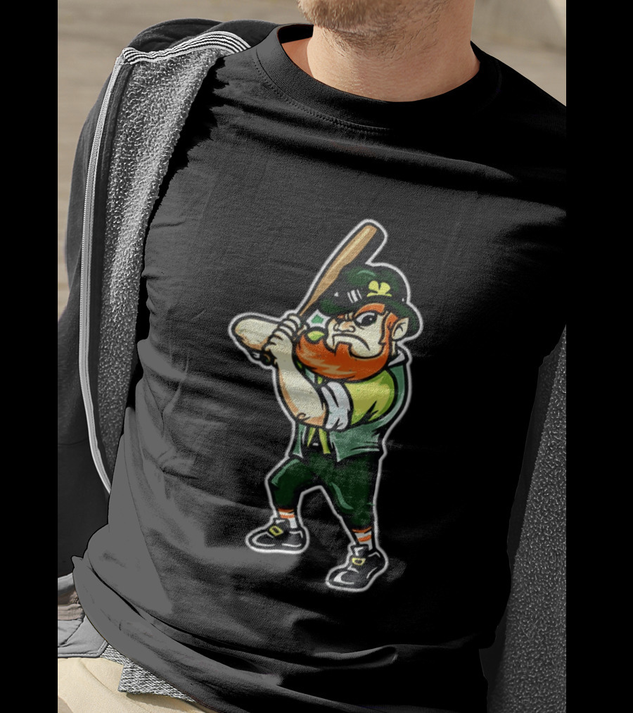 Leprechaun Saint Patrick's Day Baseball Player Iconic Irish T-Shirt