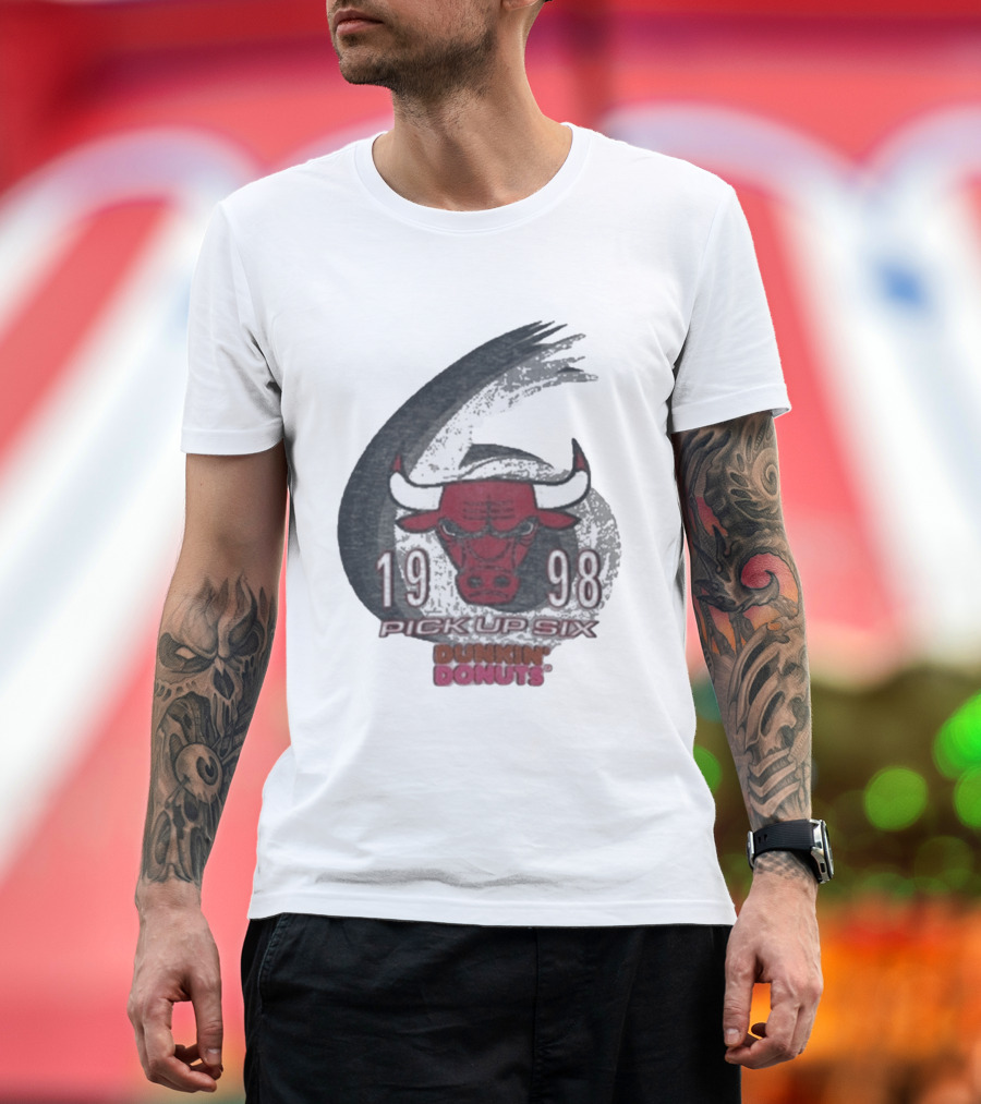 1998 Chicago Bulls Pick Up Six Dunkin' Donuts Promo T-Shirt